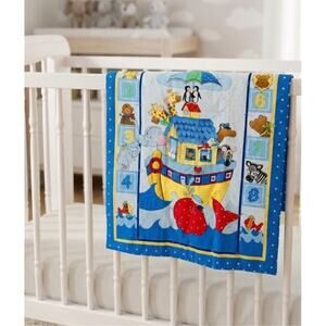 Baby Cotton Quilt for Nursery - Noah's Ark with Animals Bible Sotry
